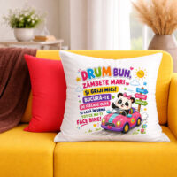 Față de Pernă Personalizată Drum bun, zâmbete mari și griji mici