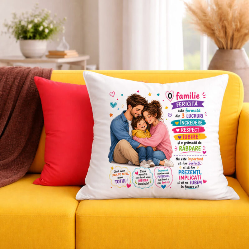 Față de Pernă Personalizată O Familie Fericită