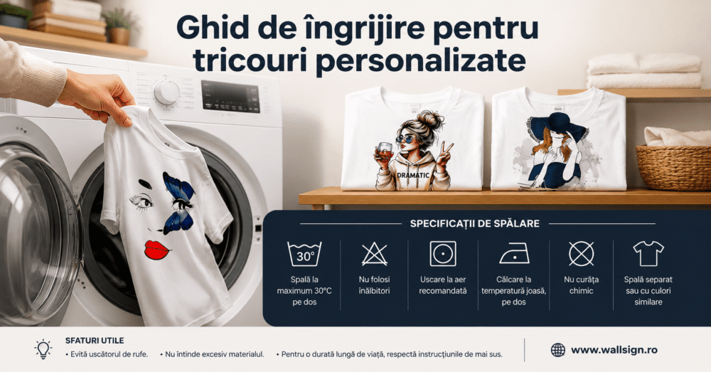 Ghid de îngrijire pentru tricouri personalizate oferit de WallSign pentru clienții din Ramnicu Sarat Buzau si Bucuresti care doresc mentinerea calitatii produselor achizitionate
