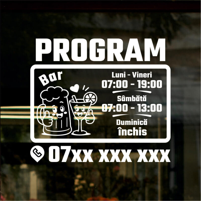 Sticker program de funcționare – Bar cu halbă de bere și cocktail