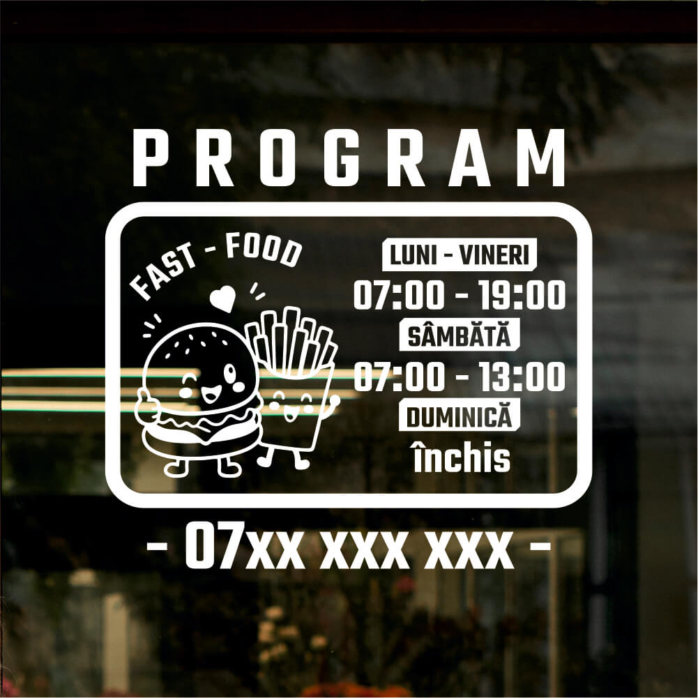 Sticker program de funcționare – Fast Food cu burger și cartofi