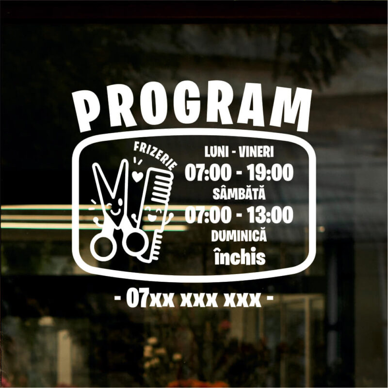 Sticker program de funcționare – Frizerie cu foarfecă și pieptăn