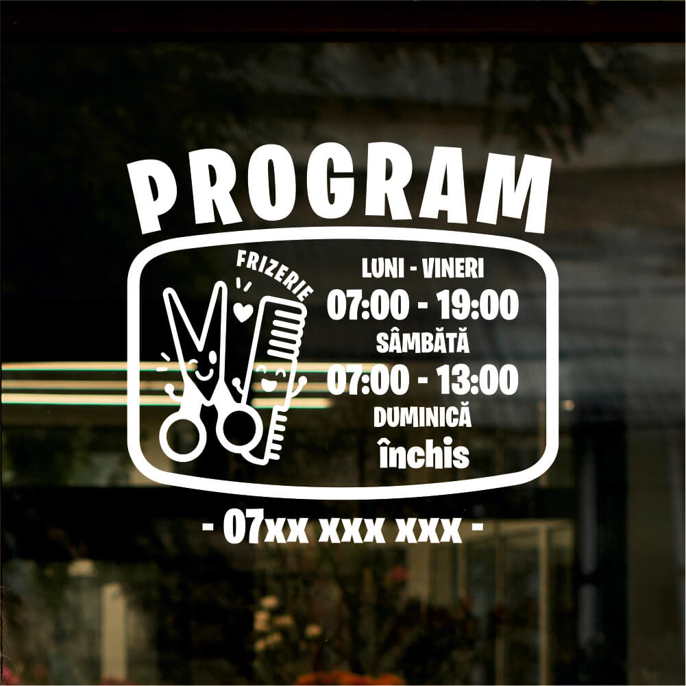 Sticker program de funcționare – Frizerie cu foarfecă și pieptăn
