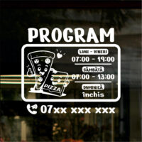 Sticker program de funcționare – Pizzerie cu felie și cutie pizza