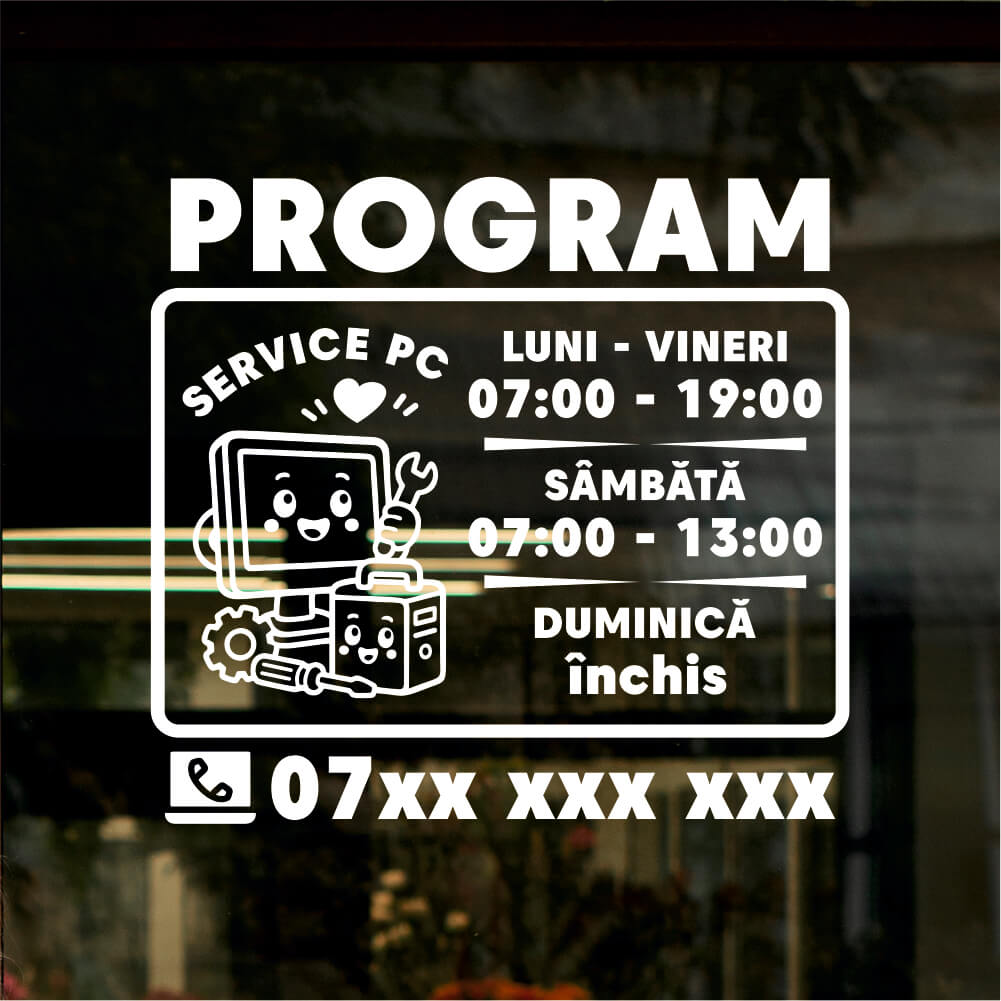 Sticker program de funcționare – Service PC cu calculator și scule