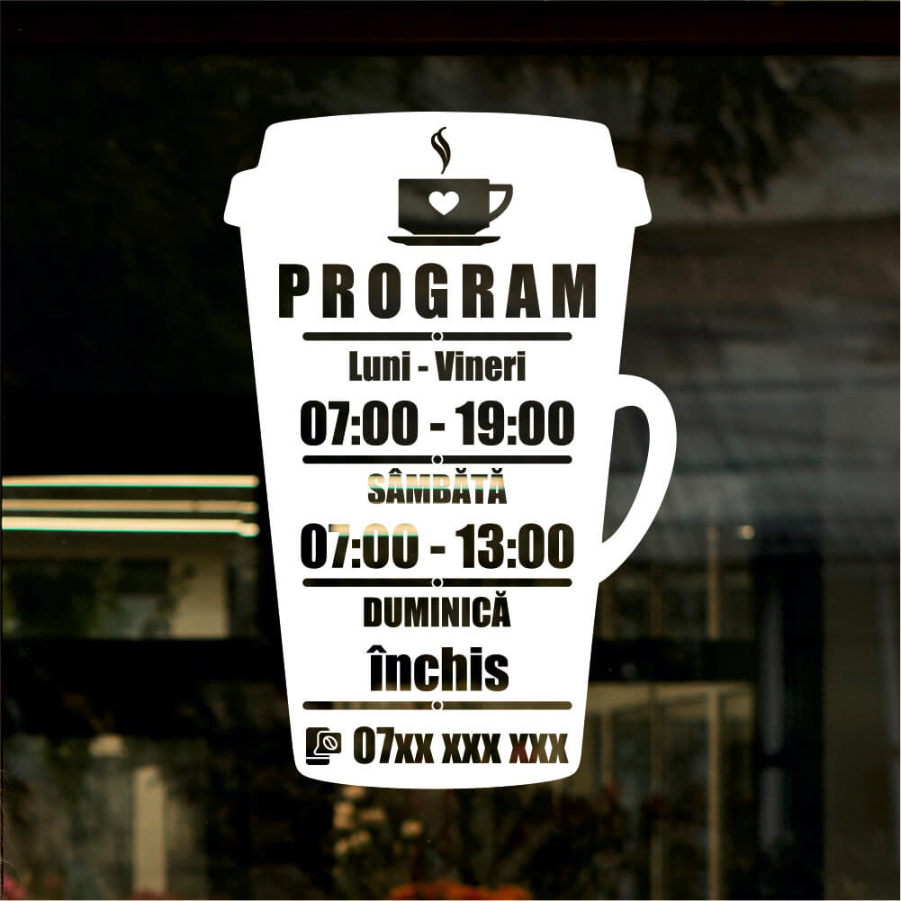 Sticker program de funcționare – Siluetă Cană de cafea