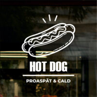 Sticker vitrină geam – Hot Dog Proaspăt & Cald