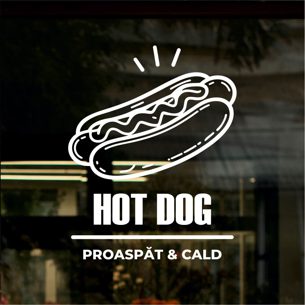 Sticker vitrină geam – Hot Dog Proaspăt & Cald