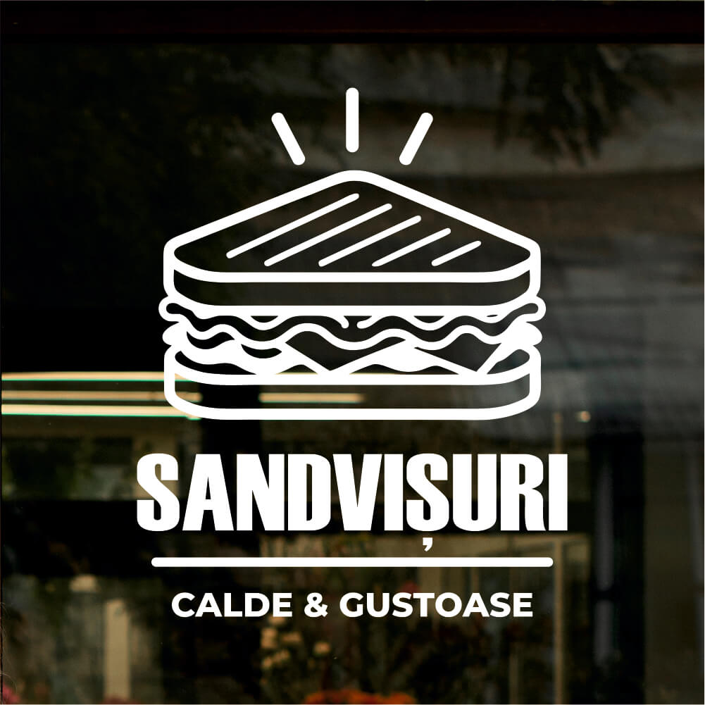 Sticker vitrină geam – Sandvișuri Calde & Gustoase
