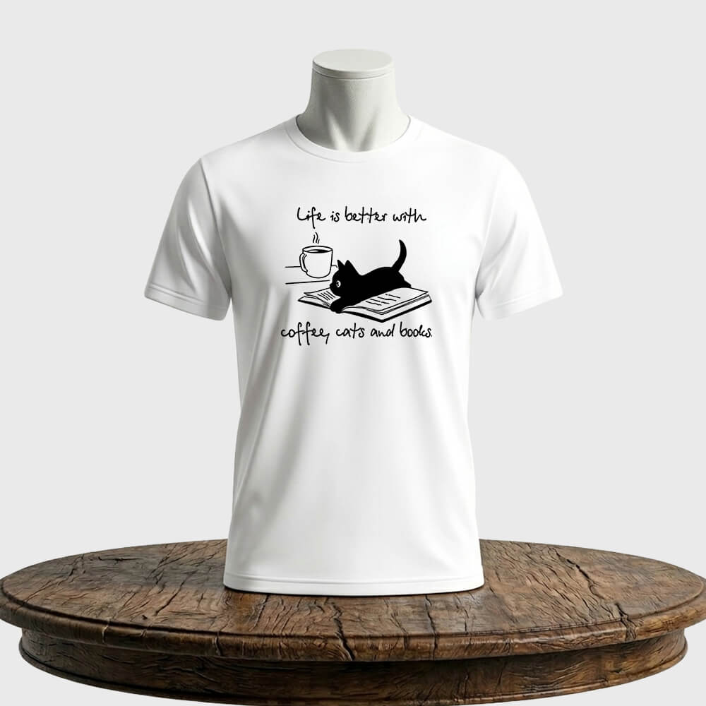 Tricou personalizat unisex Coffee Cats and Books