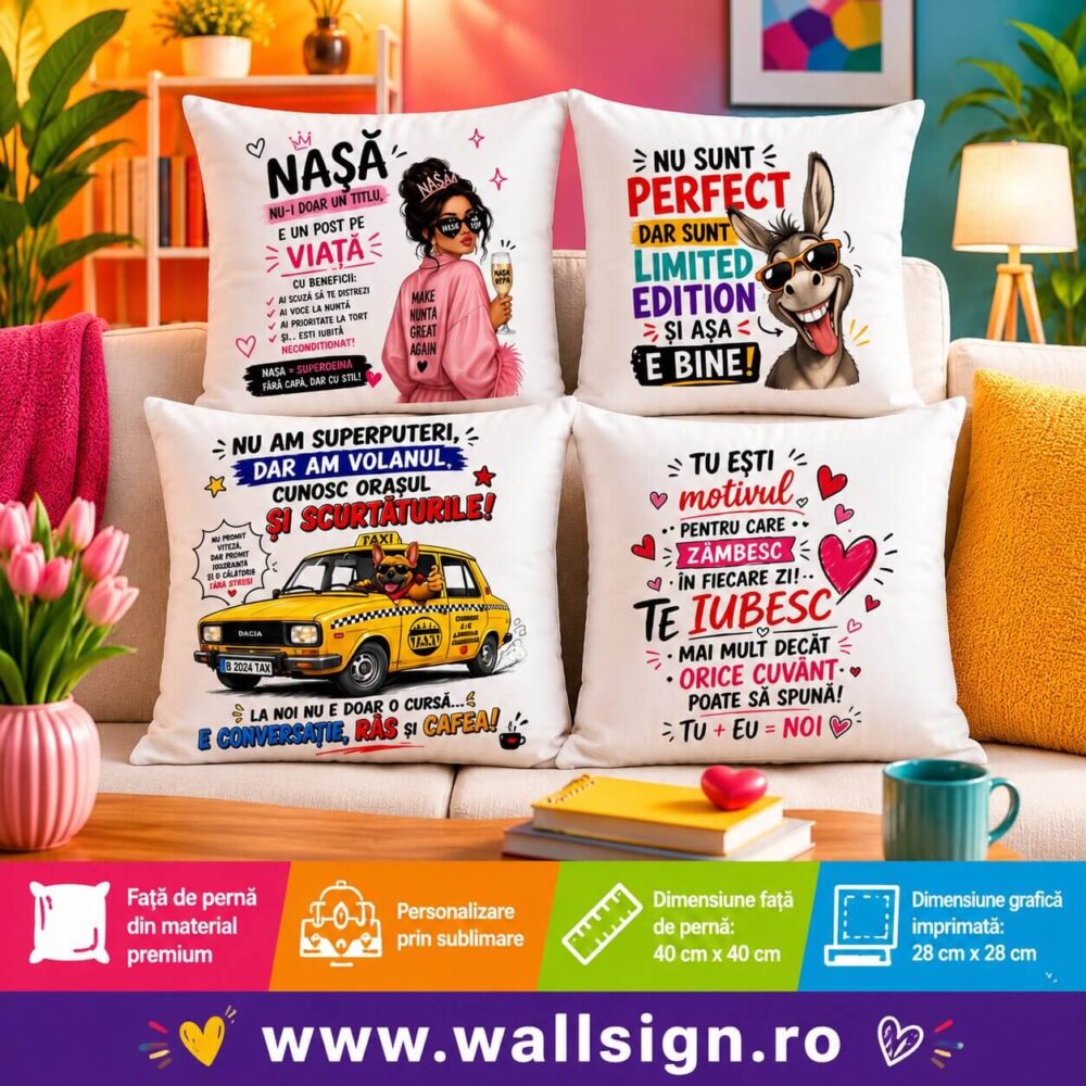 Cumpara perne personalizate prin sublimare cu text sau poze pentru a oferi un plus de eleganta canapelei tale imprimeul fin rezista la spalari si nu se decoloreaza
