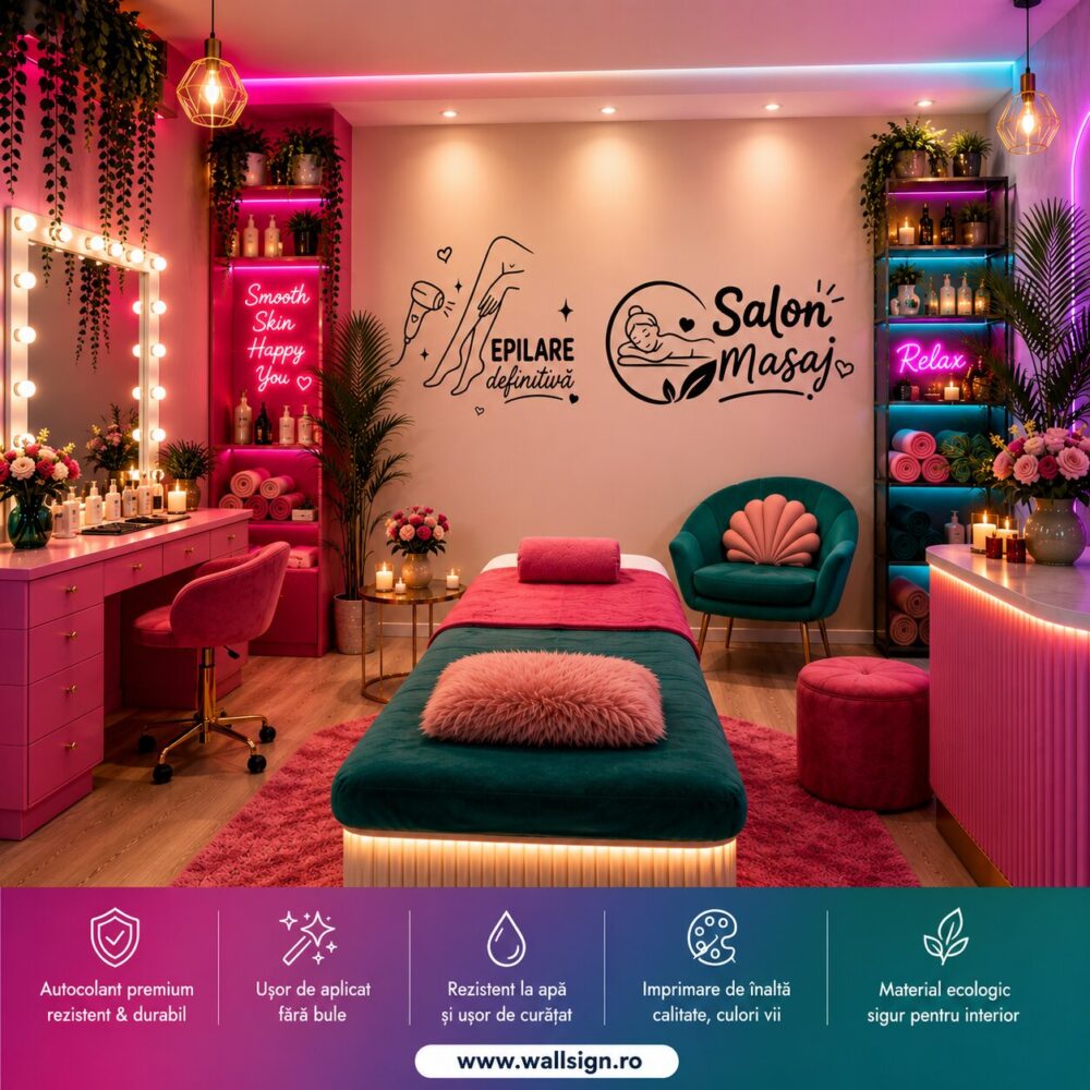 Decoratiuni moderne din vinil premium decupat pe contur stickere decorative ideale pentru peretii din saloane de masaj epilare definitiva cosmetica si design sprancene