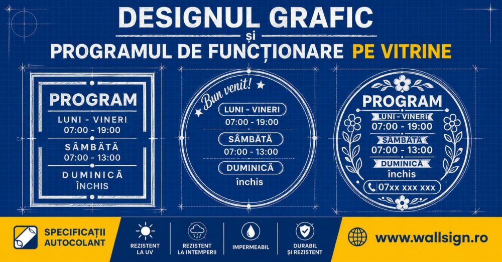 Designul Grafic și Programul de Funcționare pe Vitrine transformă o simplă obligație legală într o oportunitate excelentă de branding pentru magazinul dumneavoastră