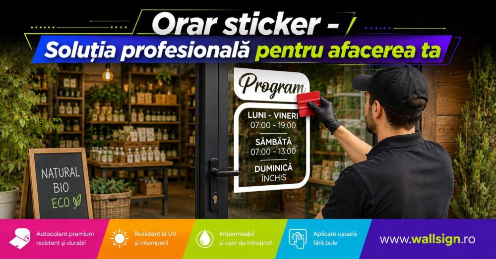 Orar sticker solutia profesionala pentru afacerea ta este articolul ideal care iti arata cum sa iti Infrumusetezi vitrina magazinului si sa atragi clienti pe wallsign