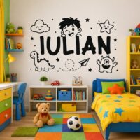Sticker perete siluetă Băiețel simpatic nume copil