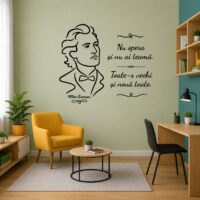 Sticker perete siluetă Mihai Eminescu, portret și citat