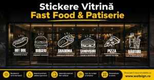 Stickere Vitrină Fast Food Patiserie reprezintă soluția ideală pentru a decora geamurile spațiului dumneavoastră comercial oferind un aspect modern curat și foarte atractiv