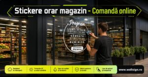 Stickere orar magazin Comandă online decupate pe contur la cutter plotter din vinil premium rezistent la intemperii pentru vitrine elegante și vizibilitate maximă afaceri