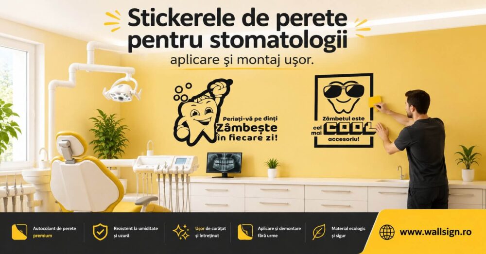 Stickerele de perete pentru stomatologii aplicare și montaj ușor Stickere decorative ideale pentru cabinete moderne oferind un ambient prietenos relaxant și plin de energie pozitivă