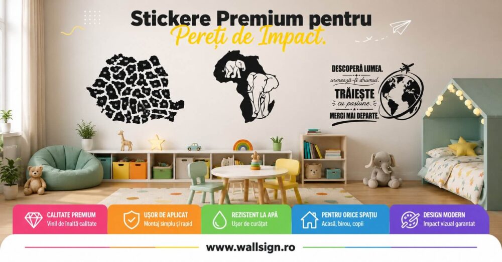 Stickerele decorative premium aduc un impact vizual uimitor in orice camera prin decuparea precisa pe contur ce ofera peretelui tau un aspect elegant de pictura manuala