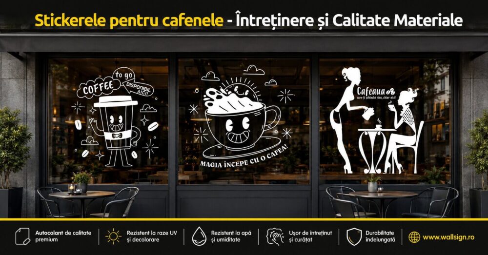 Stickerele pentru cafenele Întreținere și Calitate Materiale Stickere decorative pentru vitrine rezistente ușor de aplicat și ideale pentru spații comerciale