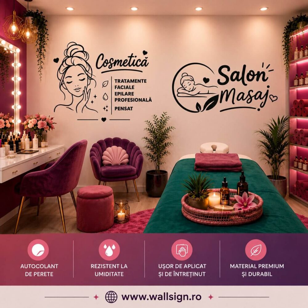 Stickerele pentru decorarea pereților în saloane și spa uri Stickere decorative care oferă eleganță profesionalism și un ambient rafinat potrivit pentru servicii de înfrumusețare