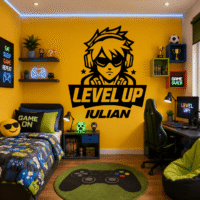 Sticker decorativ perete Level Up Nume copil