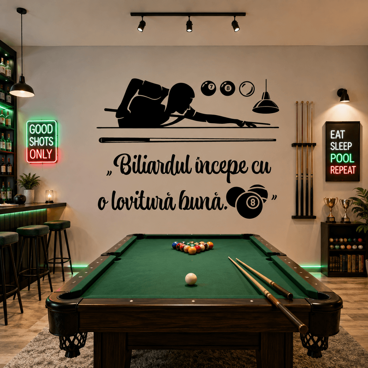 Sticker decorativ perete siluetă Biliardul începe cu o lovitură bună