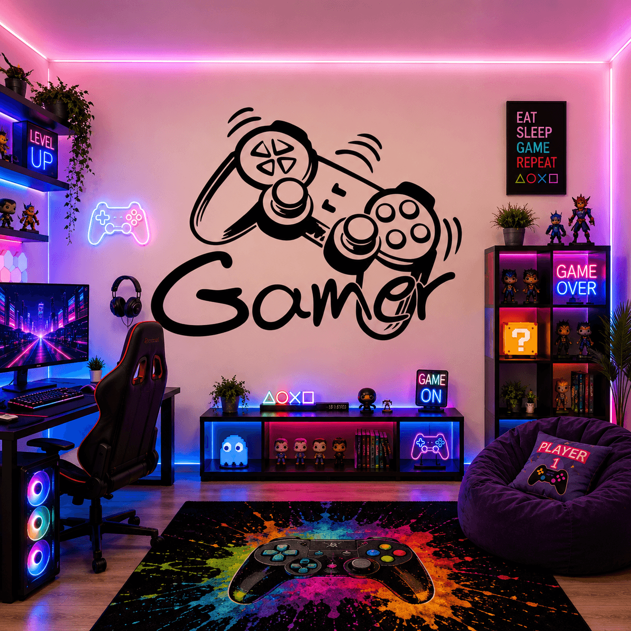 Sticker decorativ perete siluetă Gamer Controller Game On