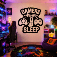 Sticker decorativ perete siluetă Gamers Never Sleep