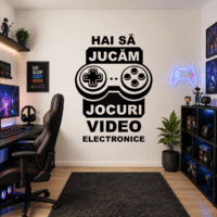 Sticker decorativ perete siluetă Hai să jucăm Jocuri Video Electronice
