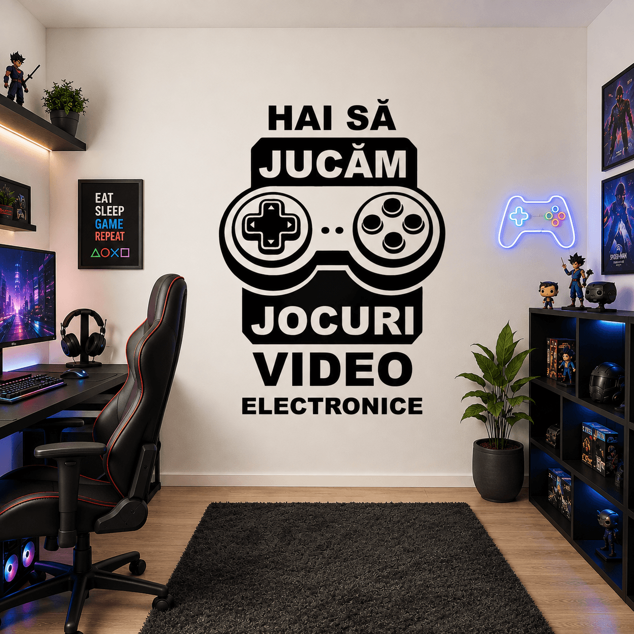 Sticker decorativ perete siluetă Hai să jucăm Jocuri Video Electronice