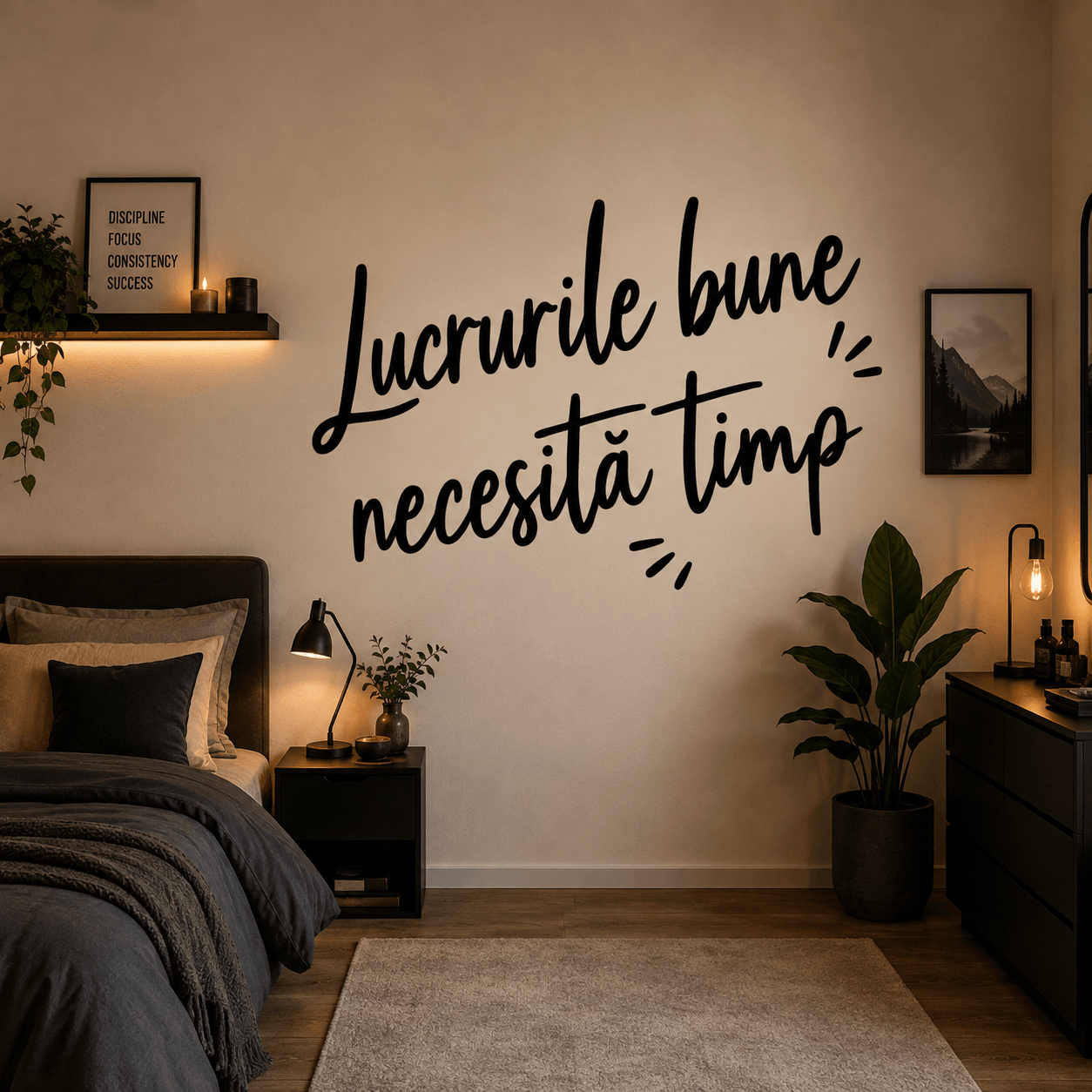 Sticker decorativ perete siluetă Lucrurile bune necesită timp