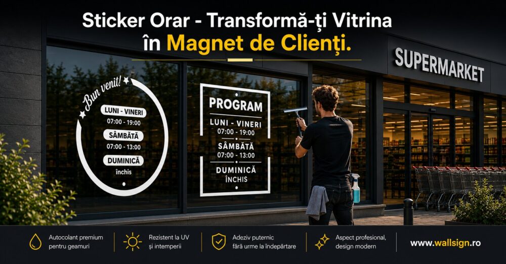 Sticker orar ideal pentru vitrina magazinului tau Alege autocolant program de functionare rezistent la apa si soare Usor de montat design elegant informare rapida clienti