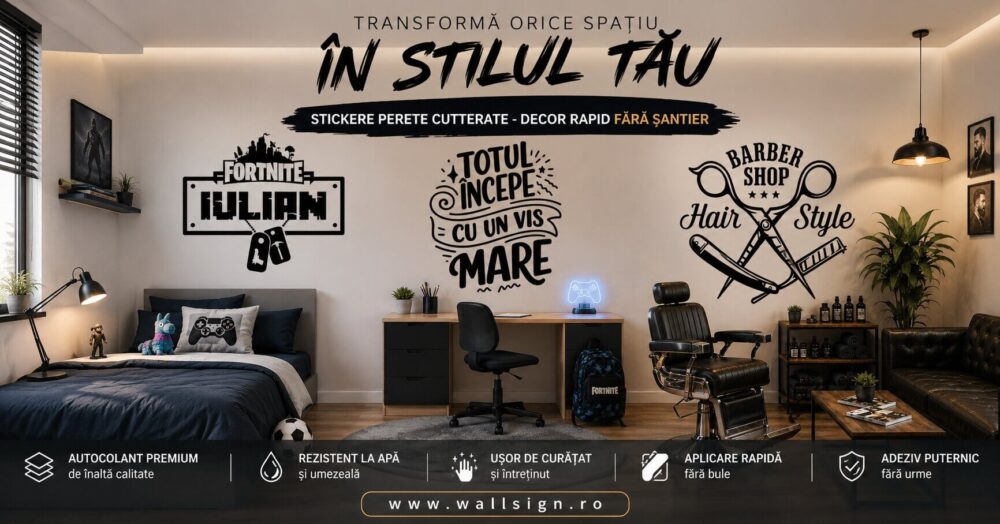 Stickere perete cutterate reprezinta solutia ideala pentru redecorare rapida si inteligenta fara praf fara mesteri si fara santier oferind un efect vizual de pictura murala