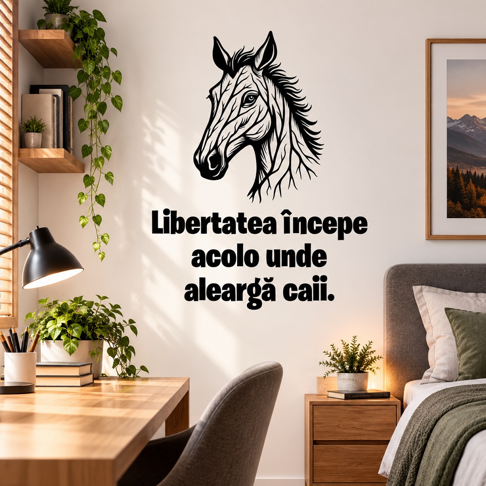 Sticker decorativ perete - Libertatea începe acolo unde aleargă caii